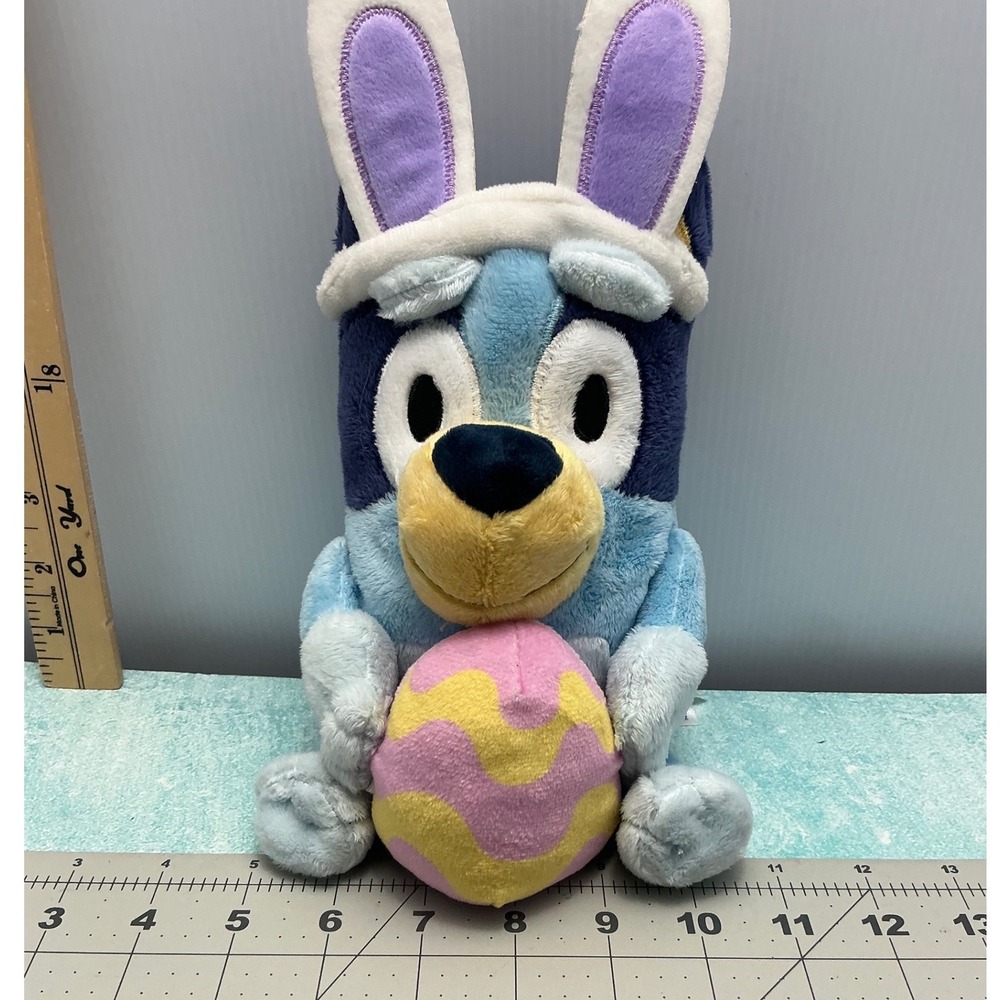 Bluey Easter Plush Stuffed Animal with Bunny Ears and Egg 9 Inch Blue Dog Toy